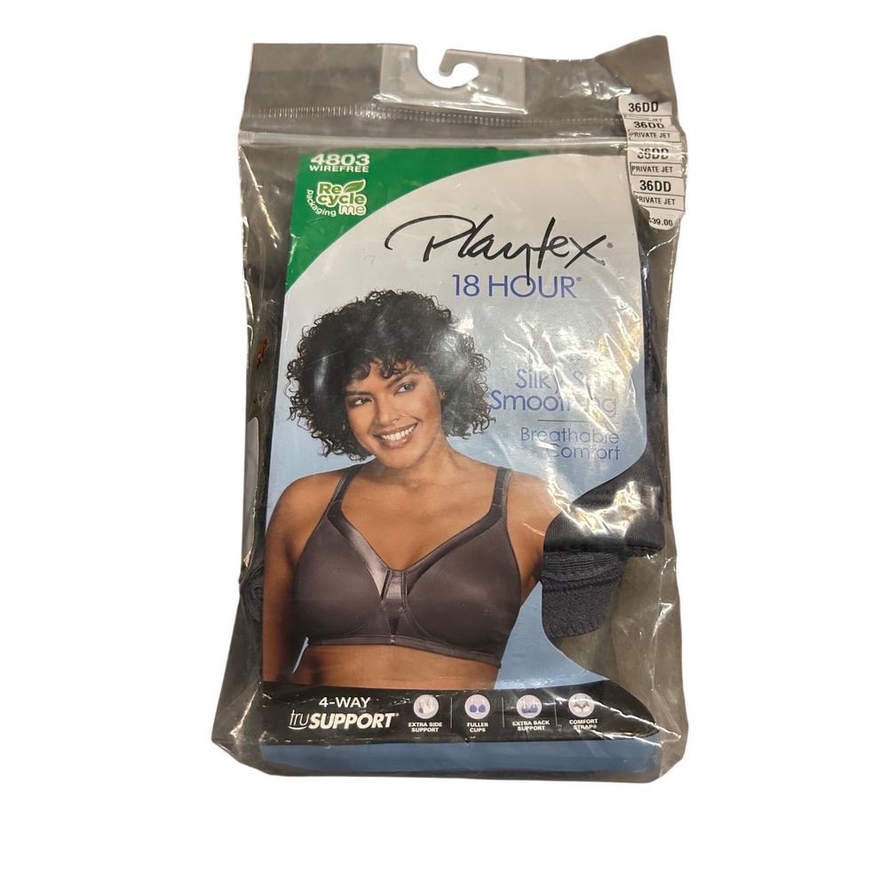 Playtex 18 Hour 4803 Wirefree T-Shirt Bra Black 36DD Silky Soft Smoothing
